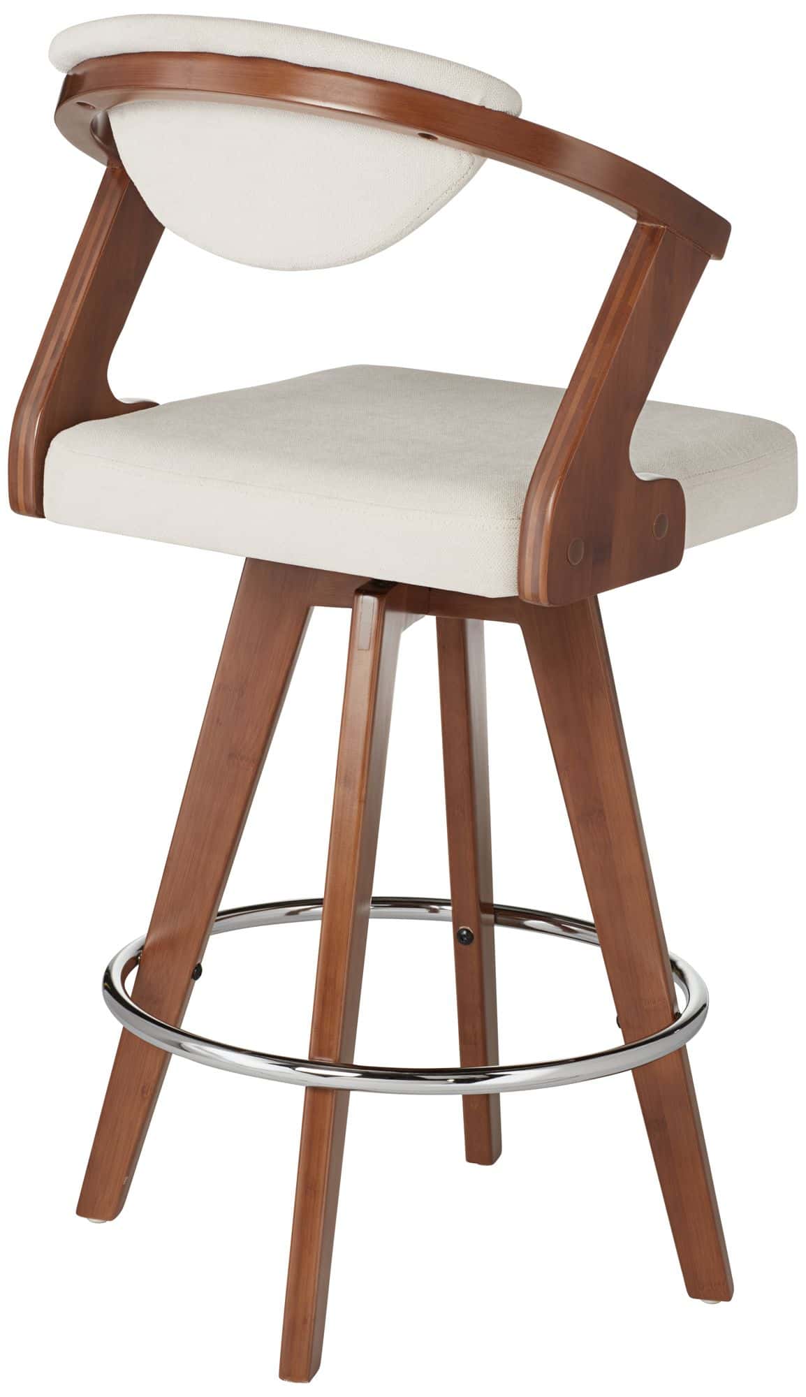 55 Downing Street Rossa 26 1/2" High Ivory Fabric and Walnut Modern Swivel Counter Stool