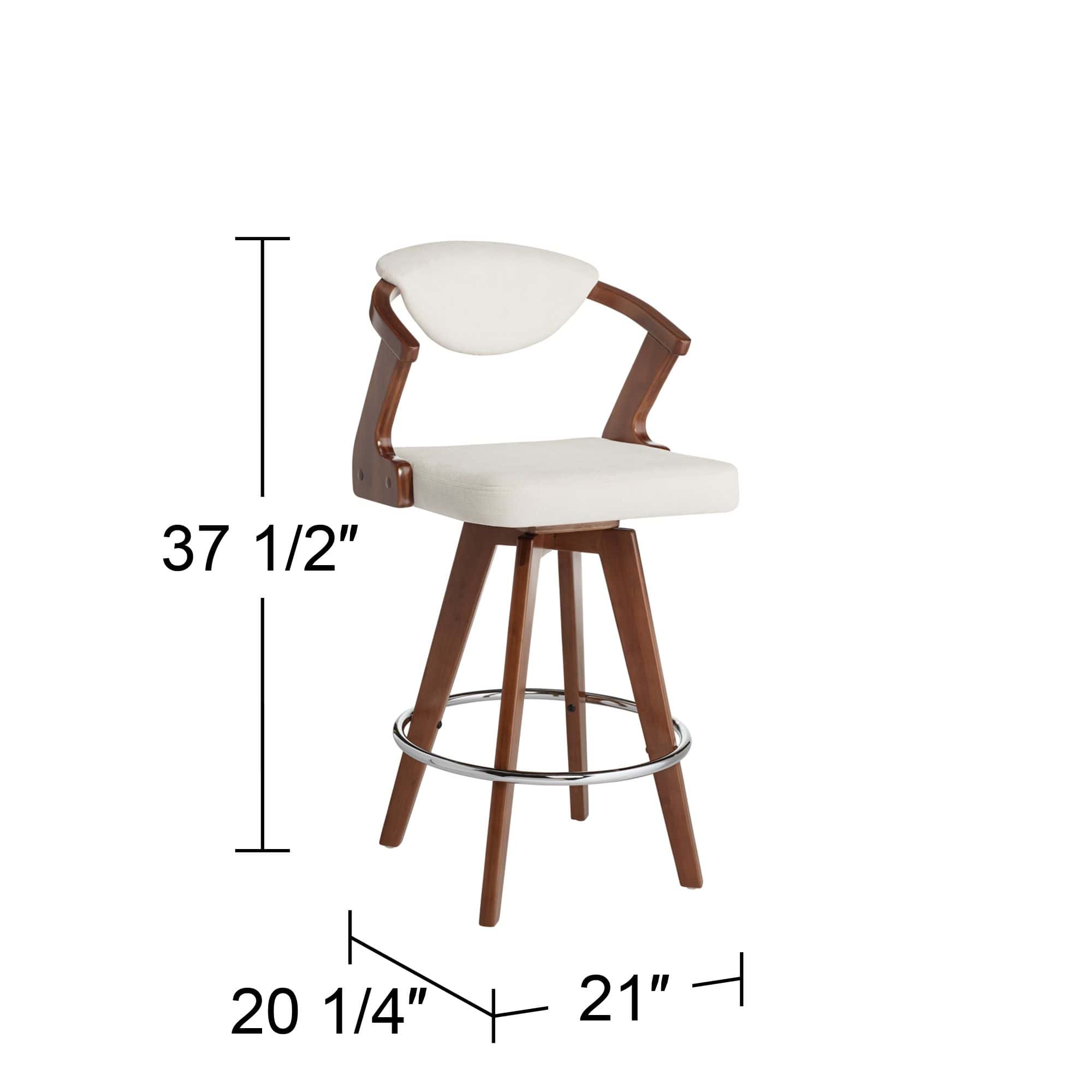 55 Downing Street Rossa 26 1/2" High Ivory Fabric and Walnut Modern Swivel Counter Stool