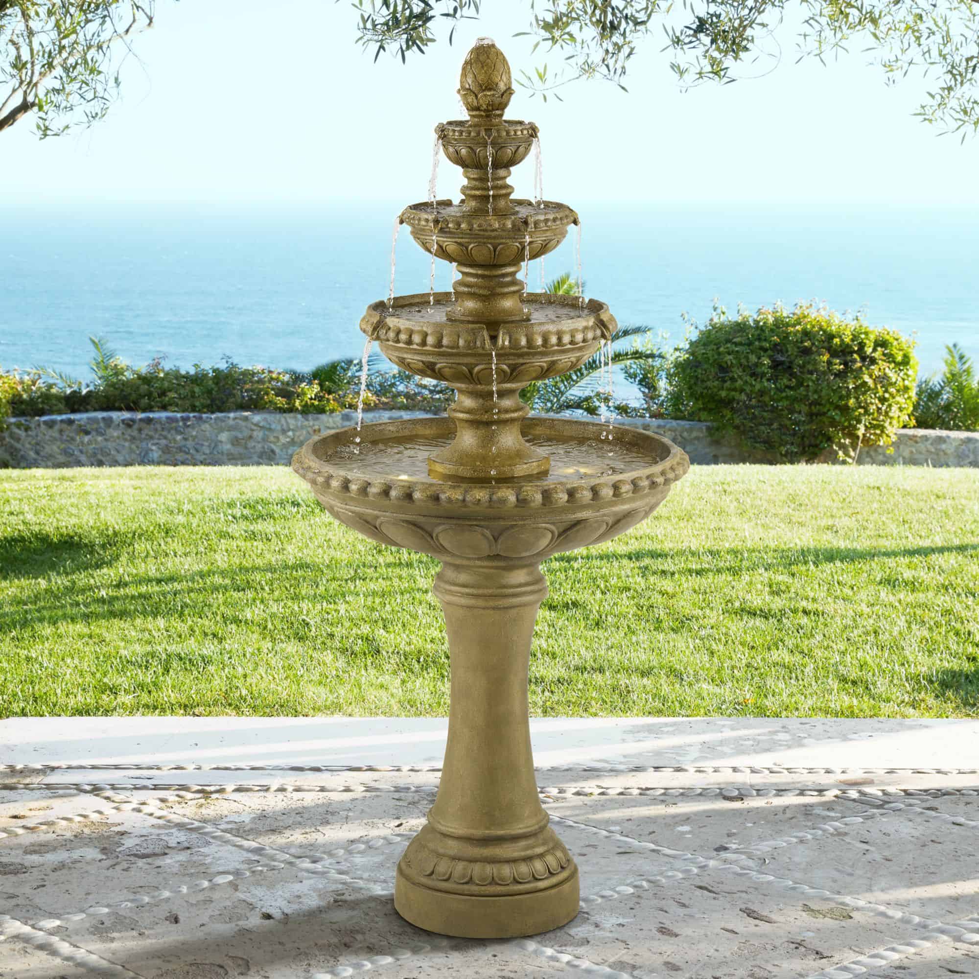 John Timberland Sag Harbor 66" High Stone 4-Tier LED Outdoor Floor Fountain