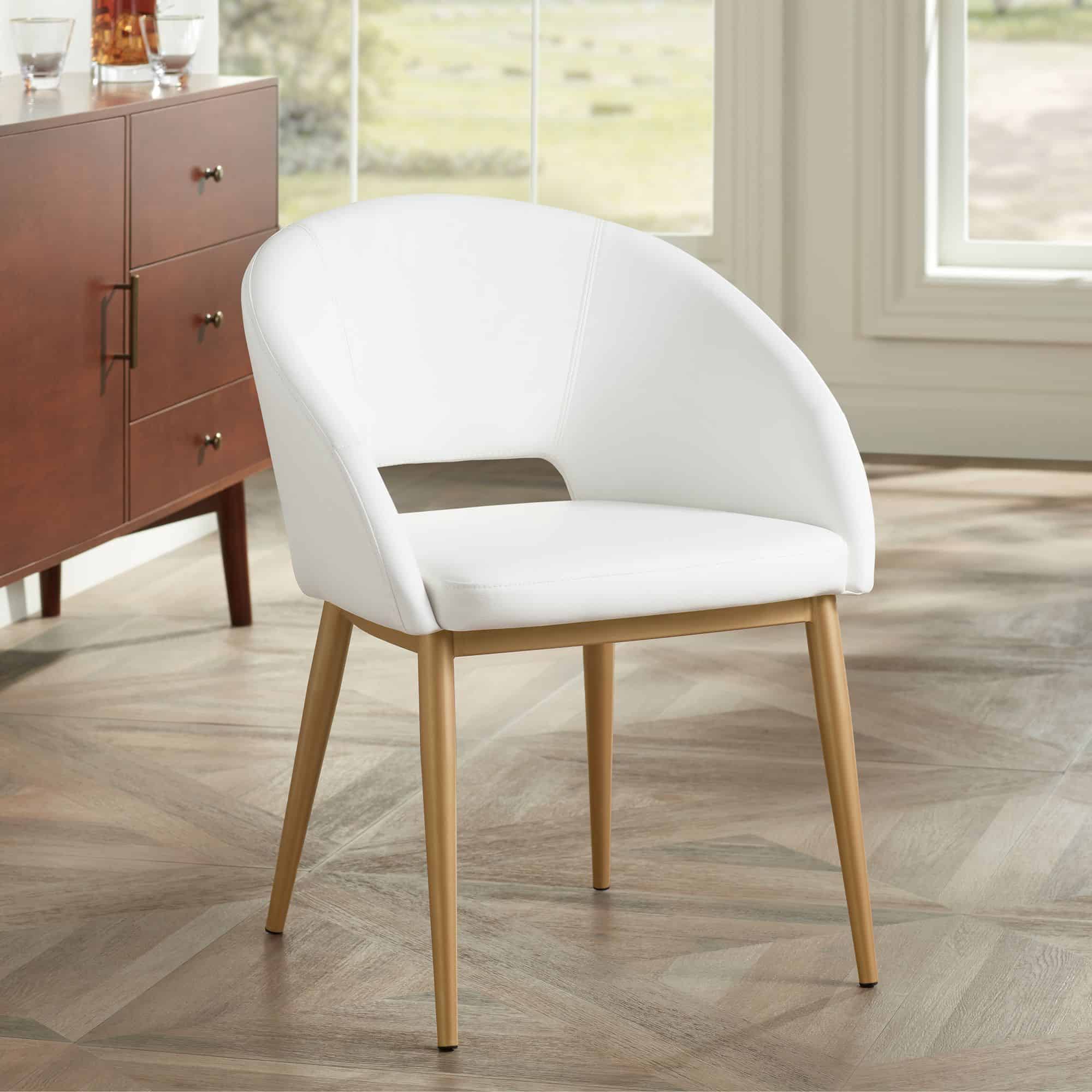 Sunpan Modern Thatcher White Faux Leather and Antique Brass Dining Chair