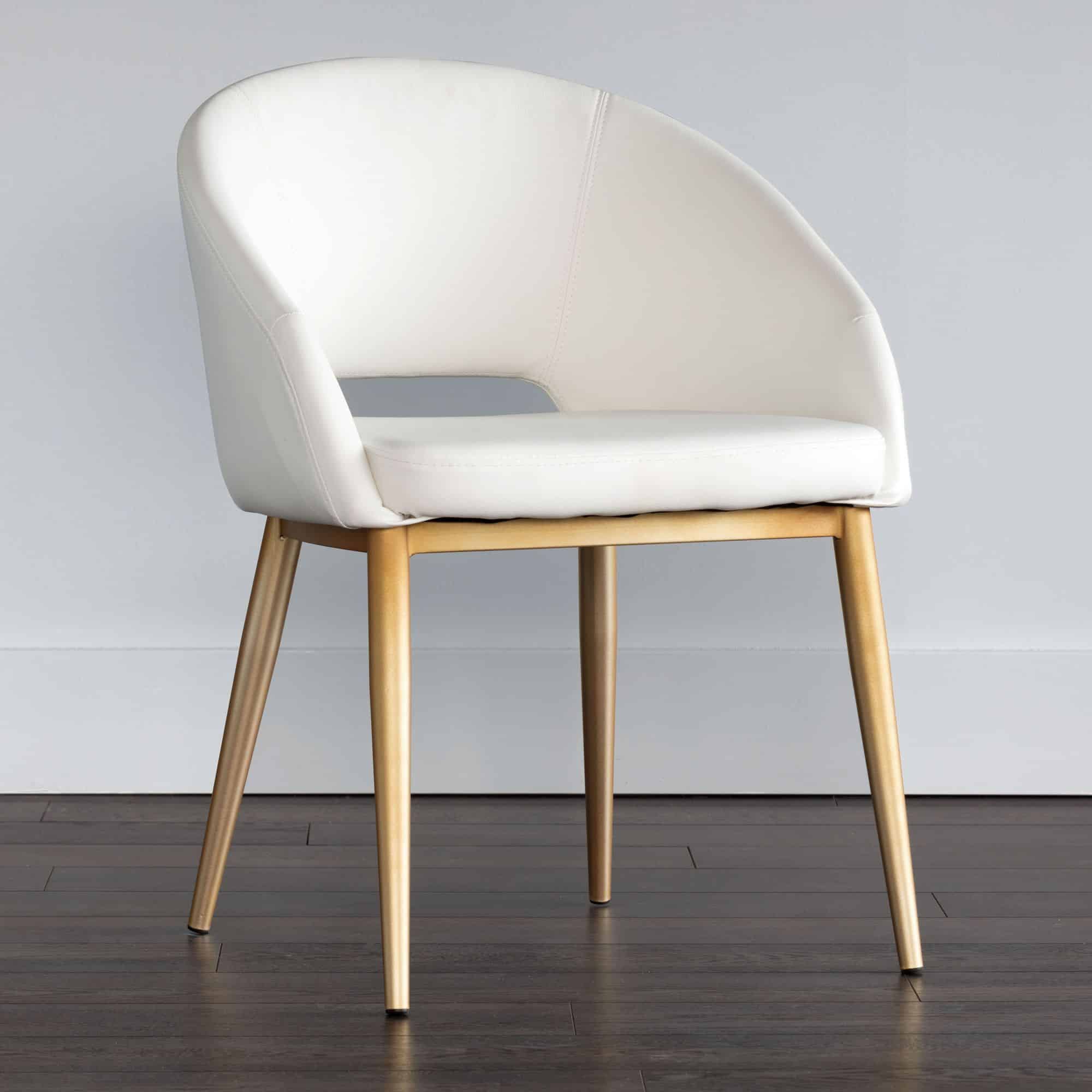 Sunpan Modern Thatcher White Faux Leather and Antique Brass Dining Chair