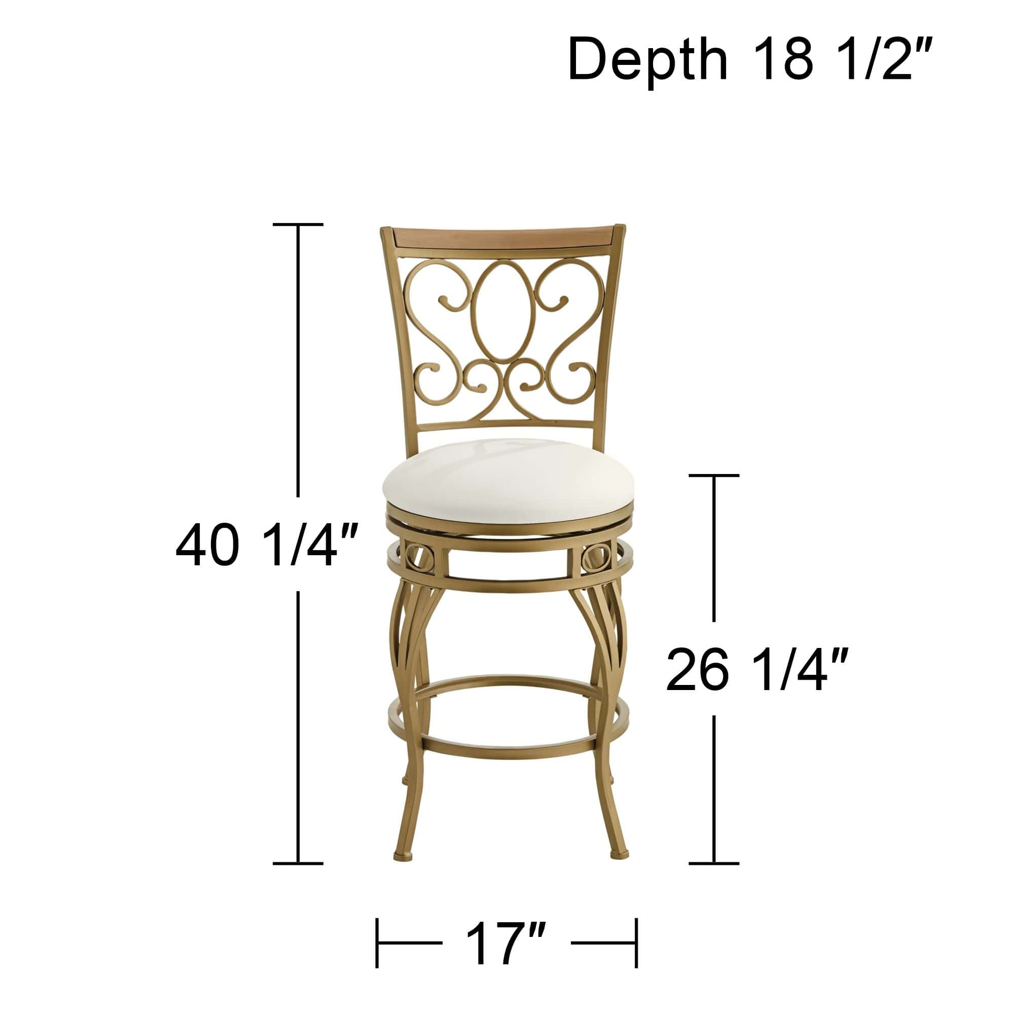 Kensington Hill Trevi 26 1/4" White and Gold Metal Scroll Back Swivel Counter Stool