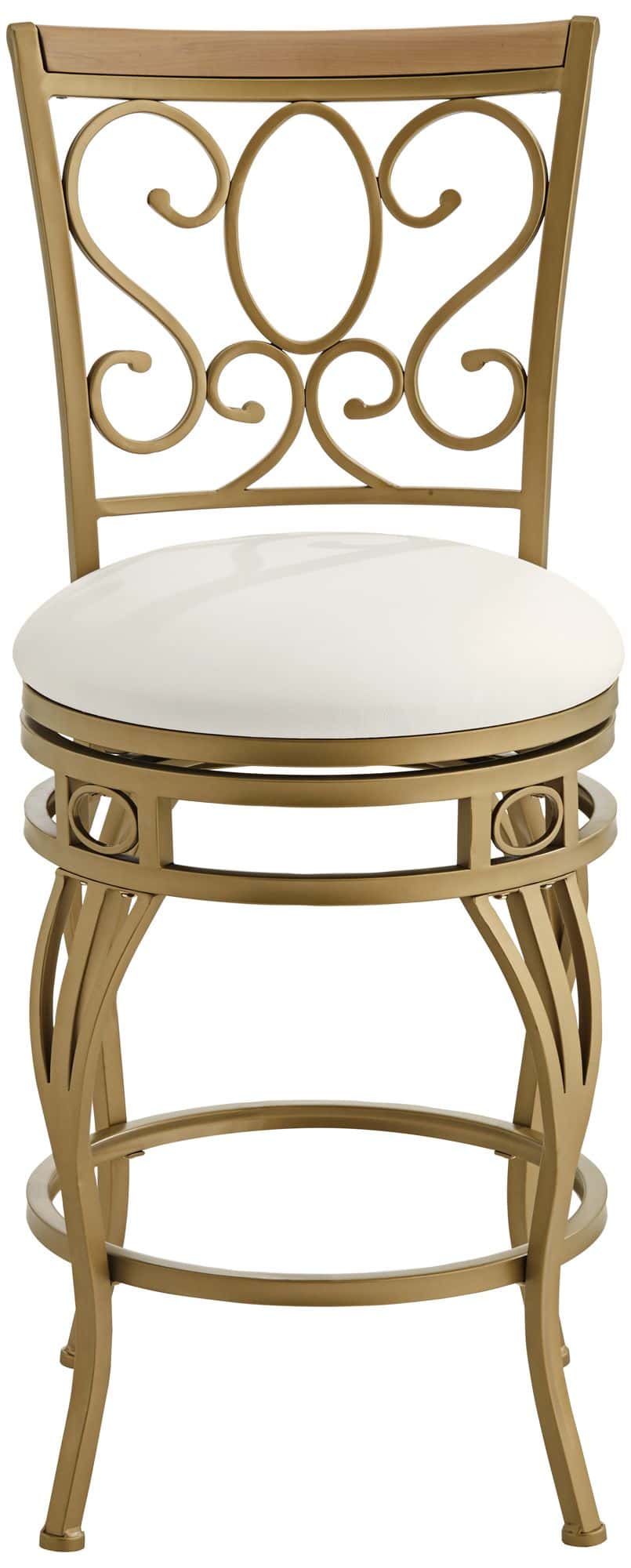 Kensington Hill Trevi 26 1/4" White and Gold Metal Scroll Back Swivel Counter Stool