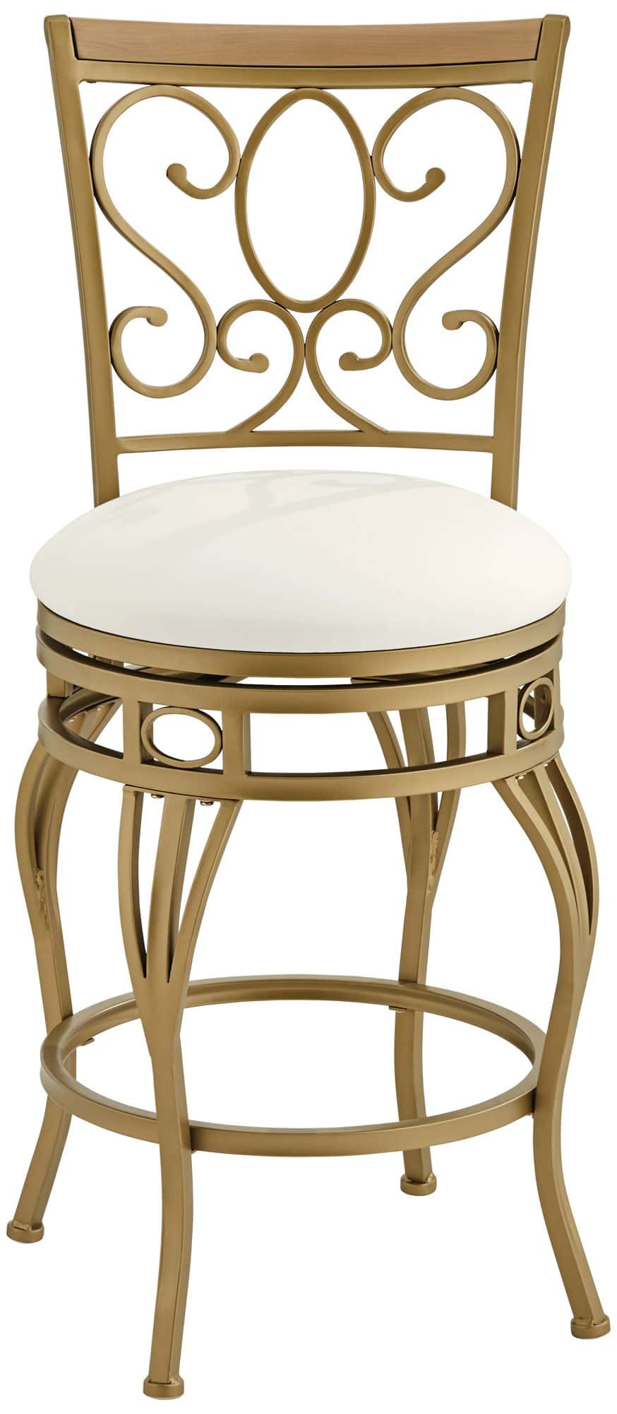 Kensington Hill Trevi 26 1/4" White and Gold Metal Scroll Back Swivel Counter Stool