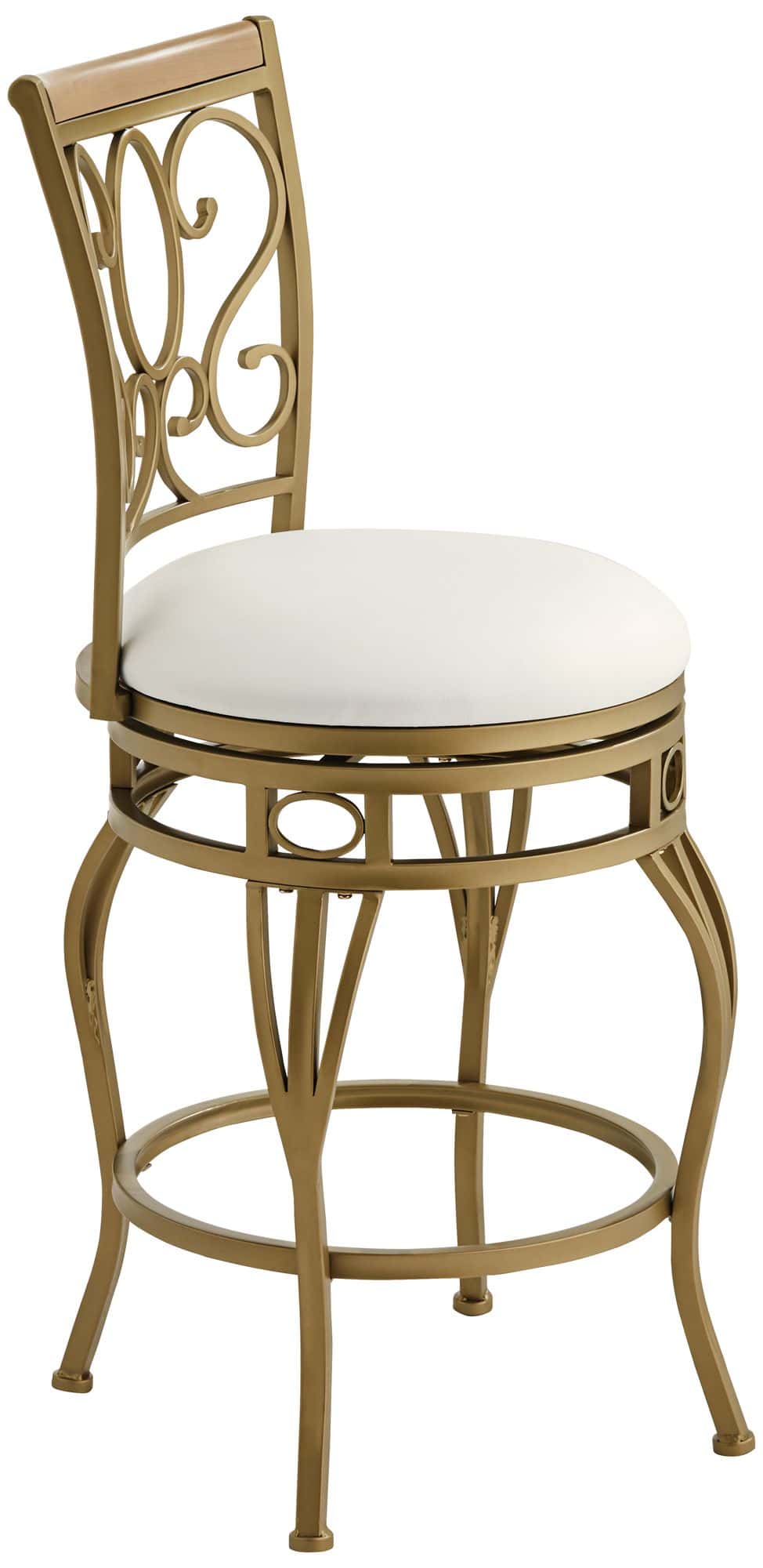 Kensington Hill Trevi 26 1/4" White and Gold Metal Scroll Back Swivel Counter Stool