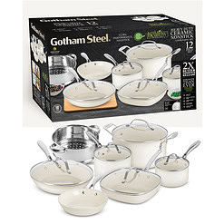 Gotham Steel Nonstick Pots and Pans Set 12 Piece Ceramic Cookware Kitchen Set with Frying Skillet, Saucepan, Cream