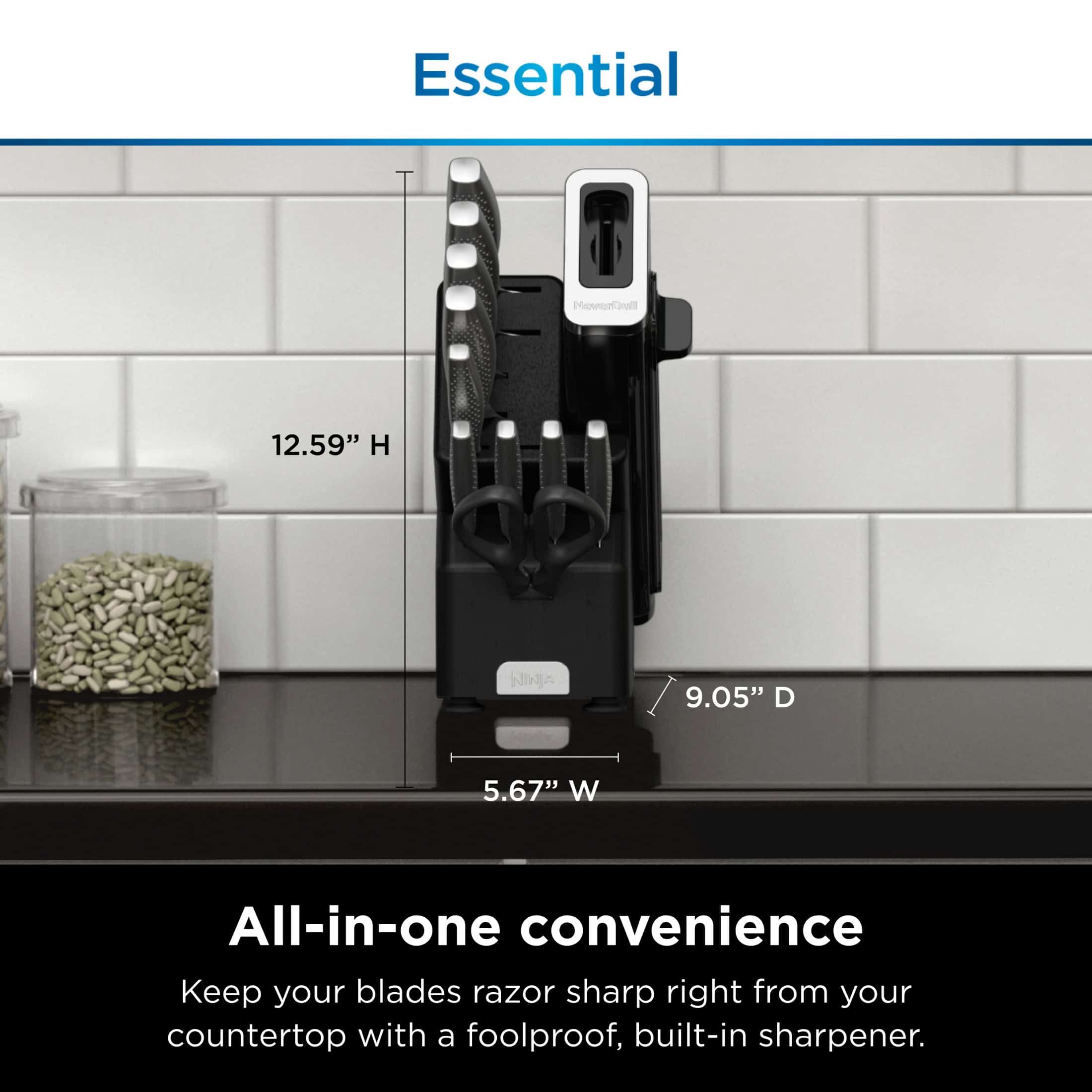 Ninja NeverDull Essential 12-Piece Stainless Steel Knife Set with Built-in Sharpener, K22012