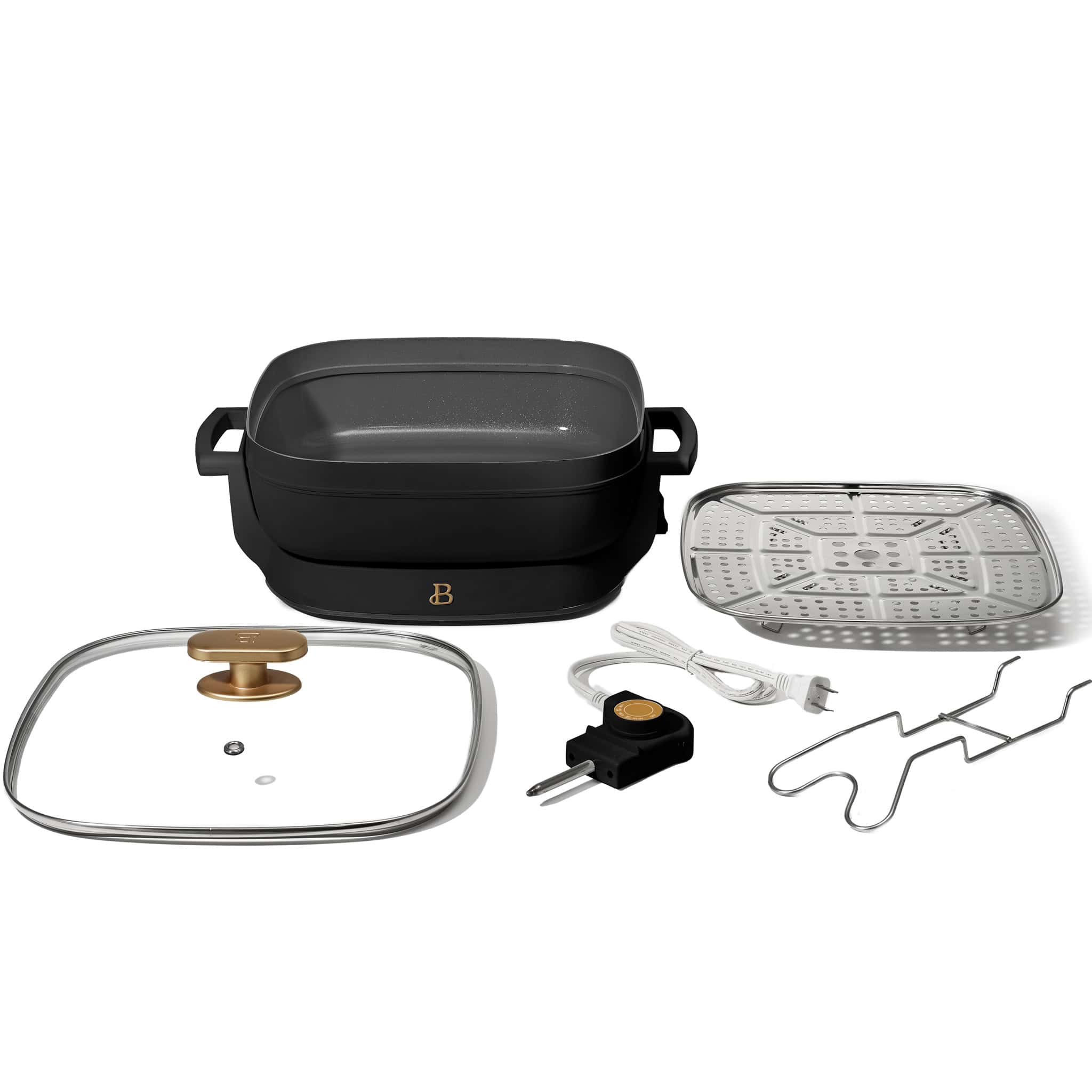 Beautiful 5 in 1 Electric Skillet - Expandable up to 7 Qt with Glass Lid, Black Sesame by Drew Barrymore