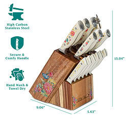 The Pioneer Woman Pioneer Signature 14-Piece Stainless Steel Knife Block Set, Floral