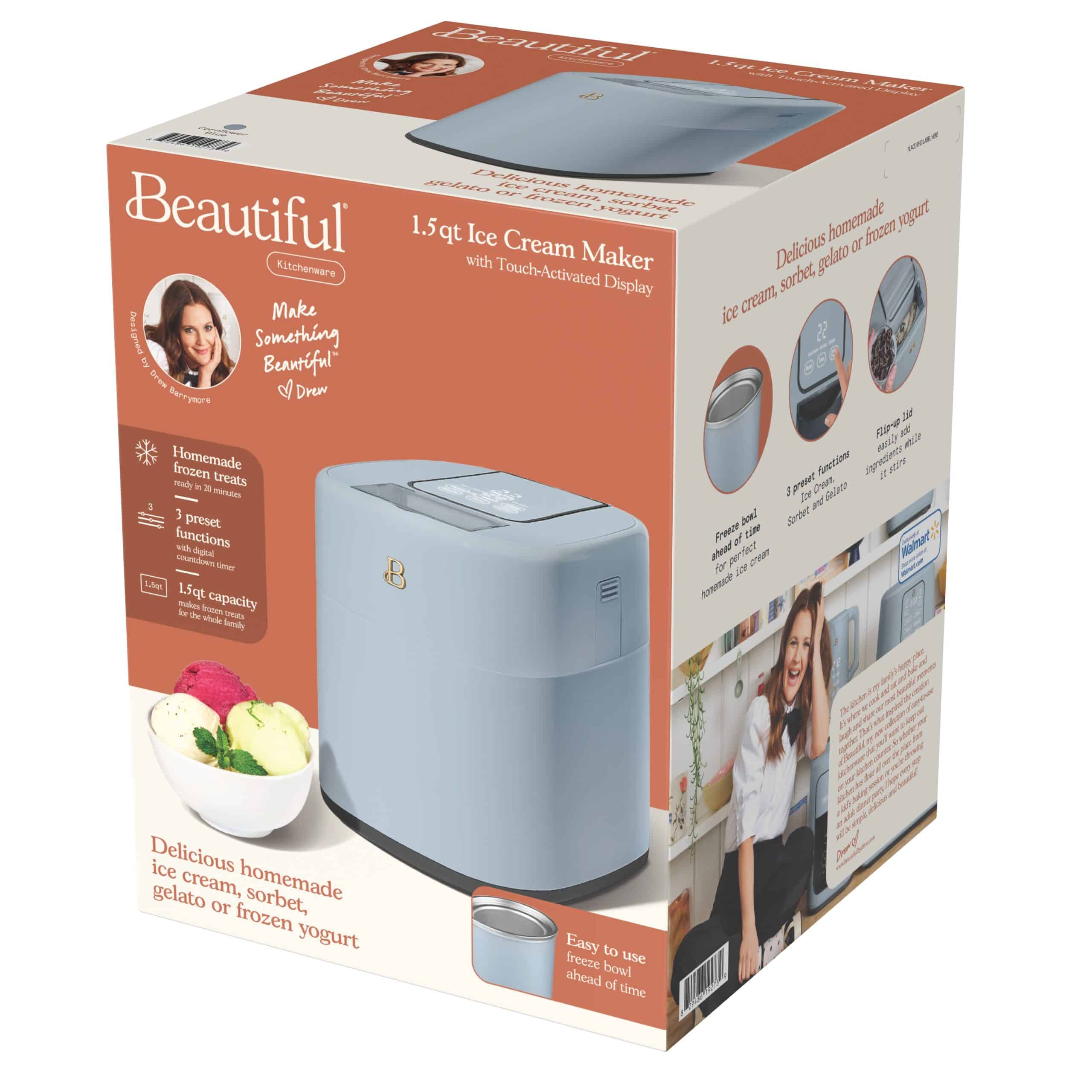 Beautiful 1.5 Qt Ice Cream Maker with Touch Activated Display, Cornflower Blue by Drew Barrymore