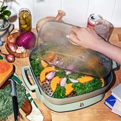 Beautiful 5 in 1 Electric Skillet - Expandable up to 7 Qt with Glass Lid, Sage Green by Drew Barrymore