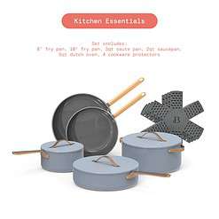 Beautiful 12pc Ceramic Non-Stick Cookware Set, Cornflower Blue by Drew Barrymore