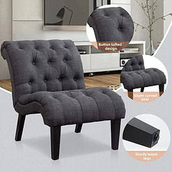 Andeworld Accent Chair for Bedroom Living Room Chairs Tufted Upholstered Lounge Chair with Wood Legs Linen Fabric, Black