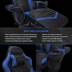 RESPAWN 900 Gaming Recliner - Reclining Gaming Chair with Footrest, Gaming Chair Recliner, Blue