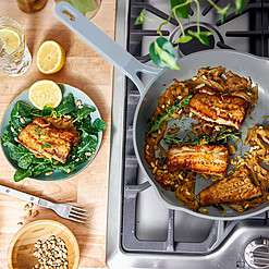 Beautiful All-in-One 4 QT Hero Pan with Steam Insert, 3 Pc Set, Cornflower Blue by Drew Barrymore