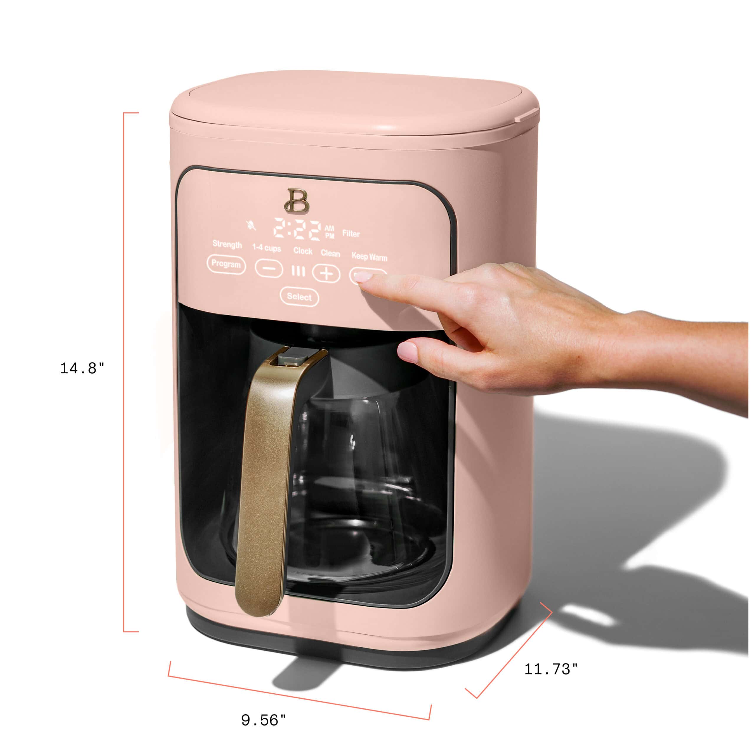 Beautiful 14-Cup Programmable Drip Coffee Maker with Touch-Activated Display, Rose by Drew Barrymore