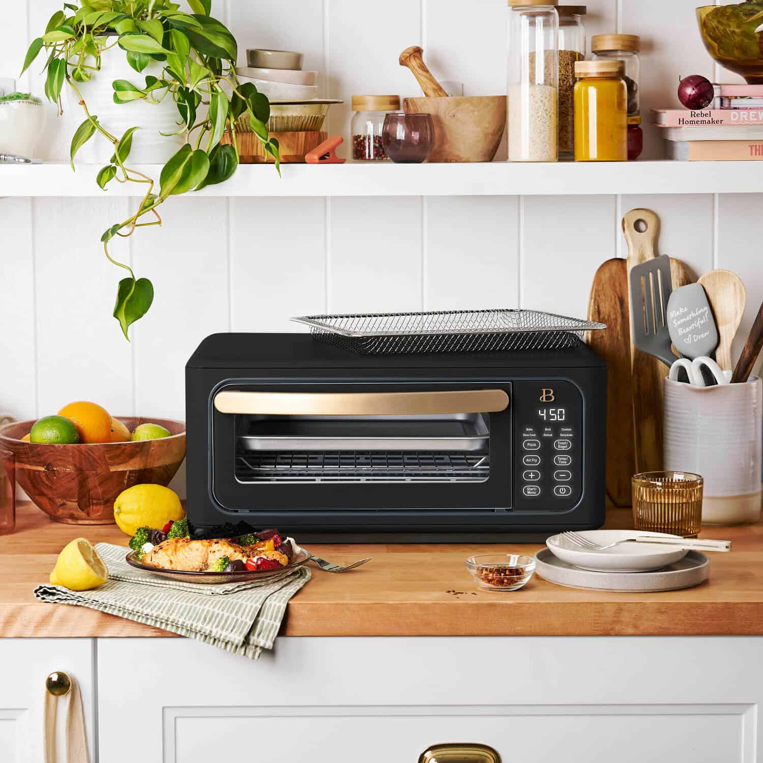 Beautiful Infrared Air Fry Toaster Oven, 9-Slice, 1800 W, Black Sesame by Drew Barrymore