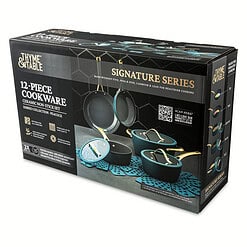 Thyme & Table Signature Ribbed 12-Piece Cookware Set Non-Stick - Peacock Blue