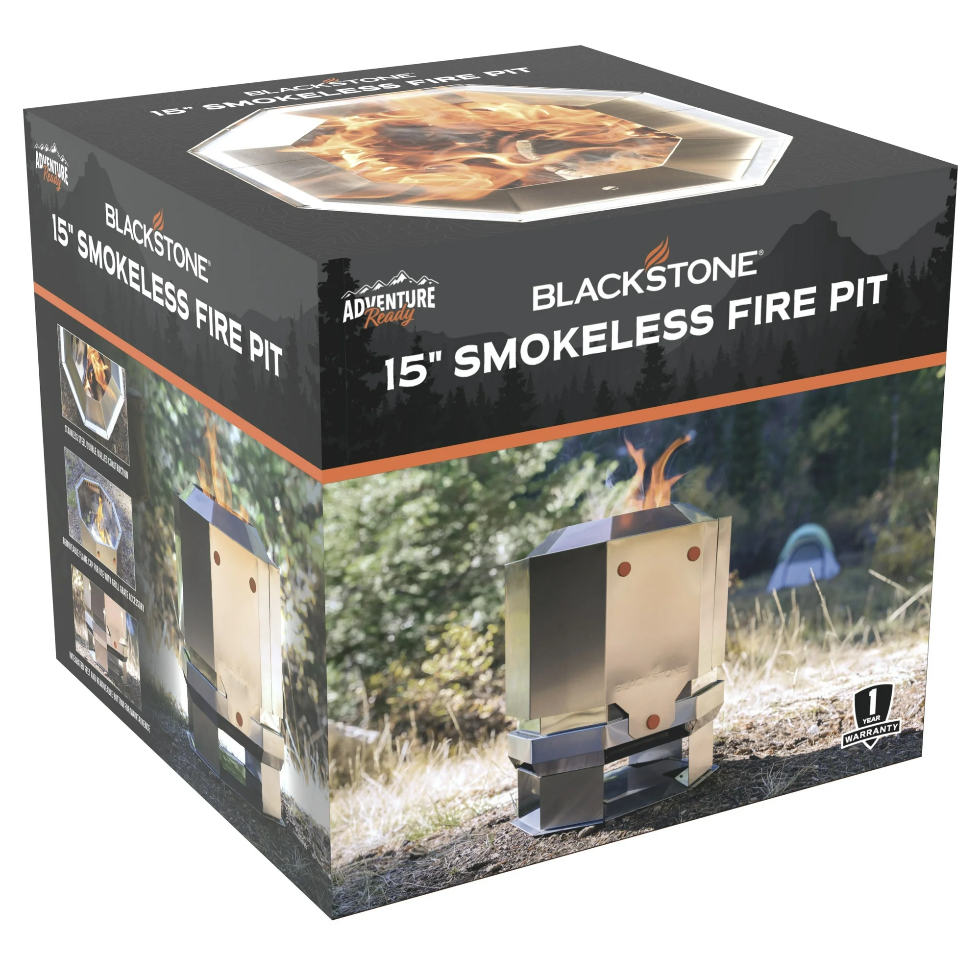 Blackstone Adventure Ready 15” Stainless Steel Smokeless Fire Pit (Model 5913) with Removable Base