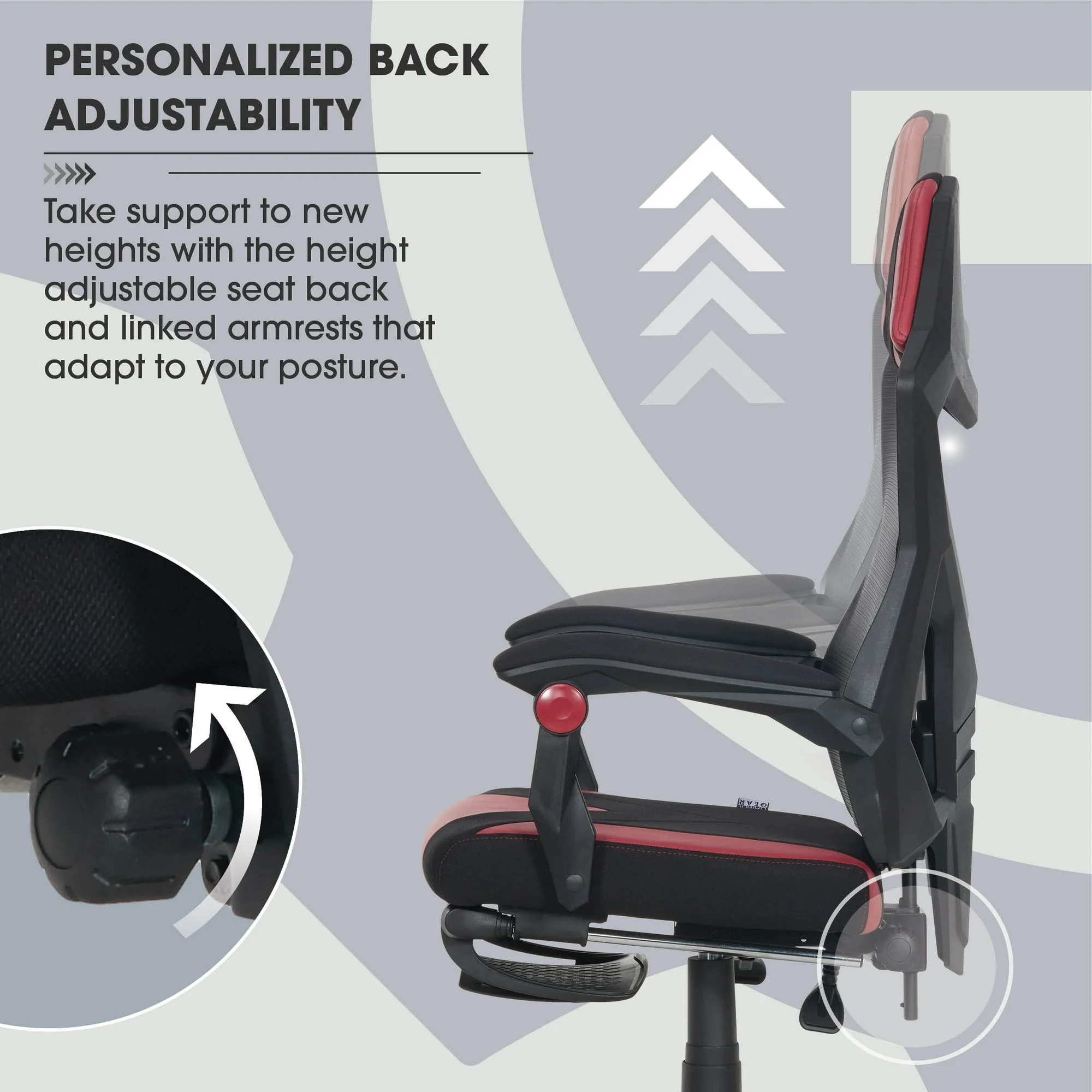 Gamer Gear Gaming Office Chair with Extendable Leg Rest, Red/Black Fabric Upholstery