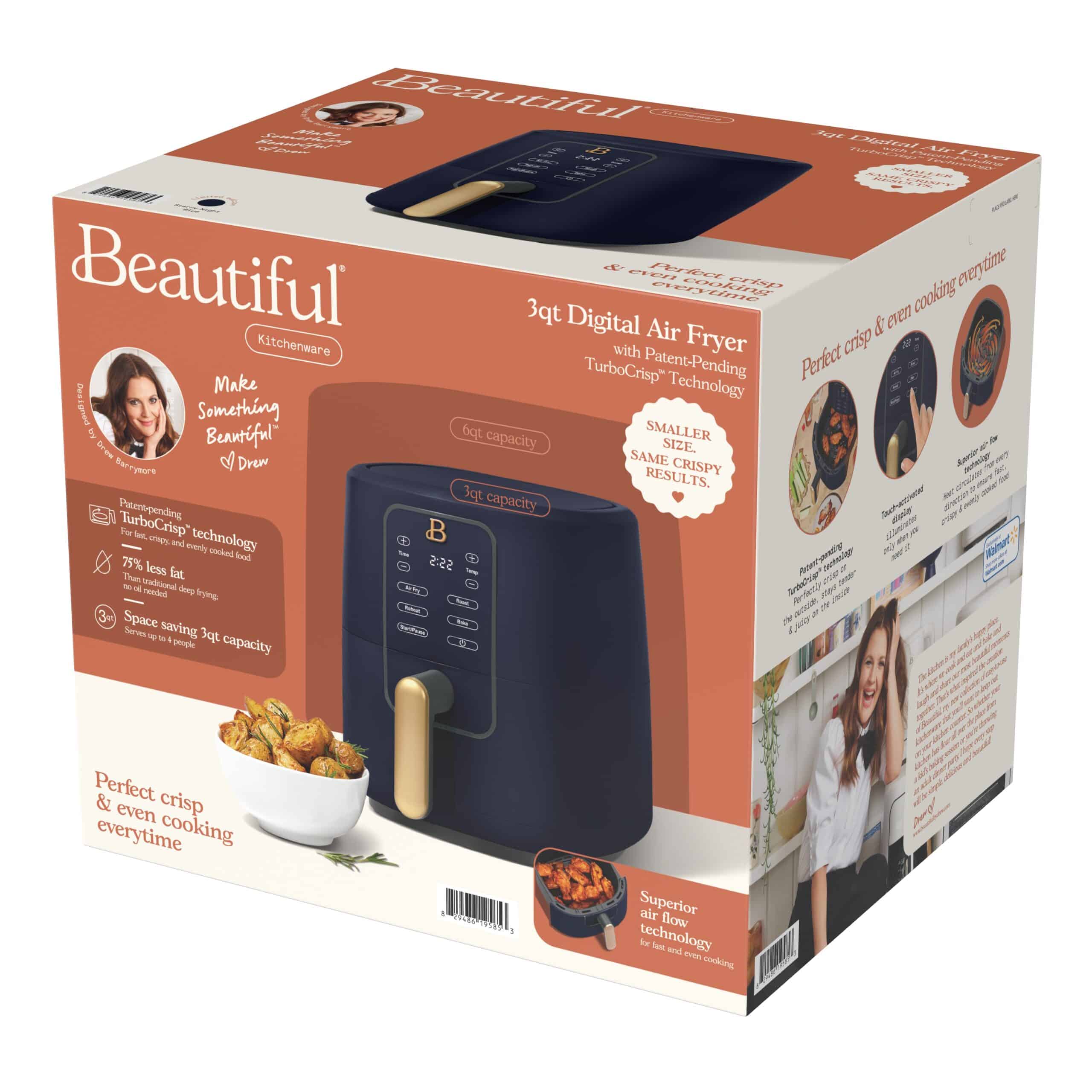 Beautiful 3 Qt Air Fryer with TurboCrisp Technology, Starry Night by Drew Barrymore, Blue