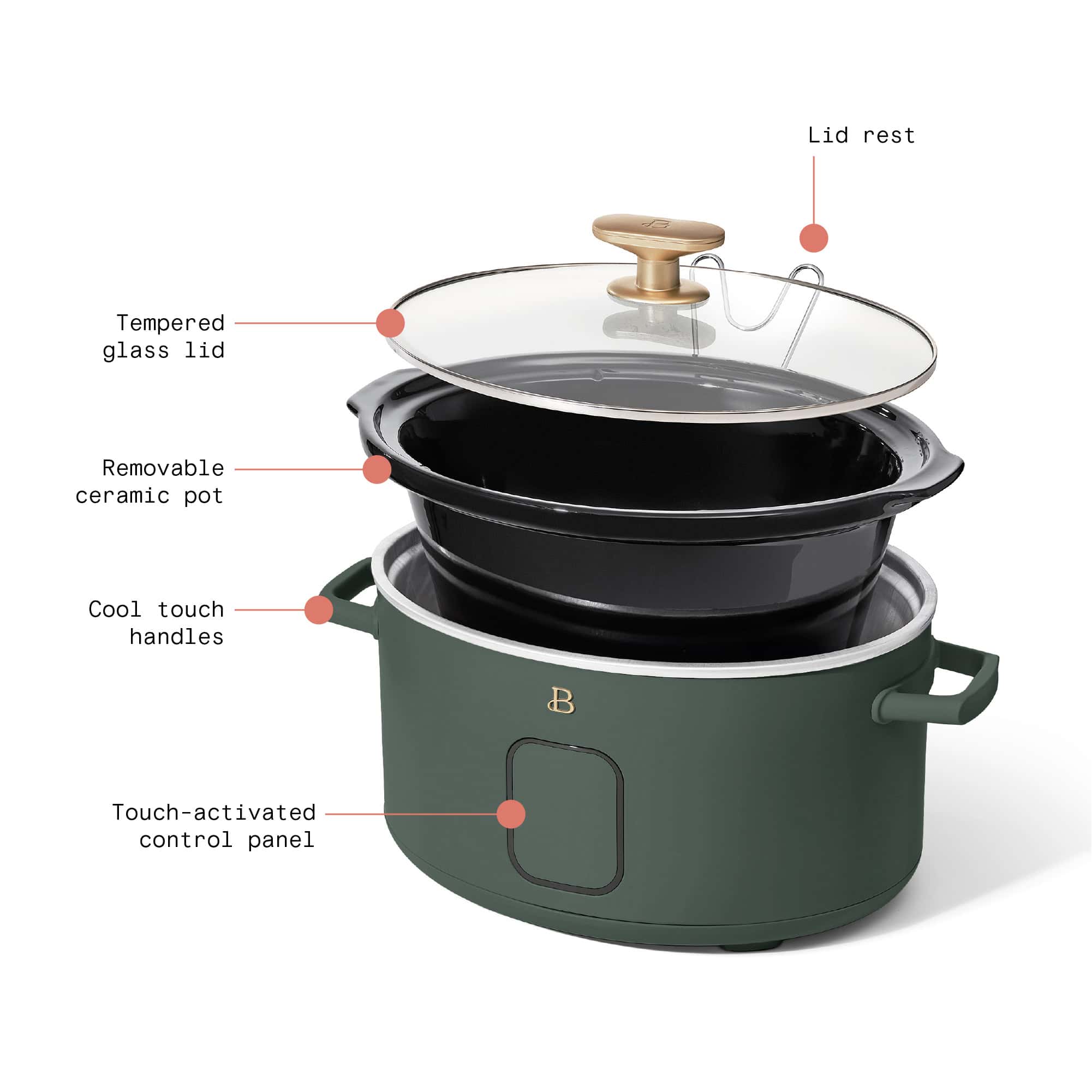Beautiful 6 Qt Programmable Slow Cooker, Thyme Green by Drew Barrymore