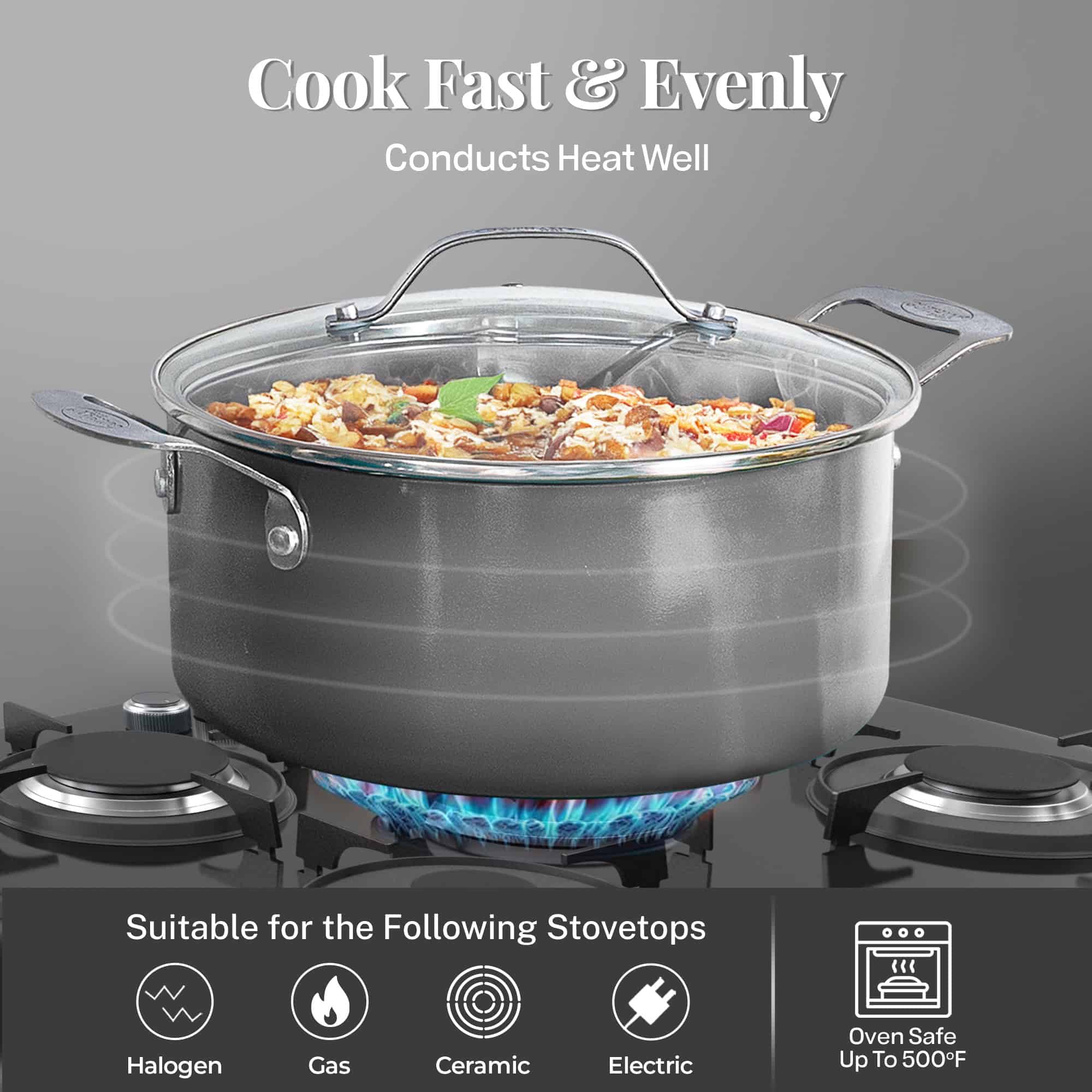 Gotham Steel Nonstick Pots and Pans 12 Piece Set Ceramic Cookware Kitchen Set with Frying Skillet, Saucepan, Lids, Gray