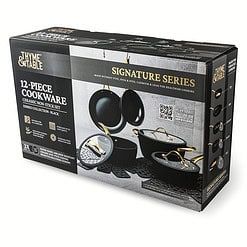 Thyme & Table Signature Ribbed 12-Piece Cookware Set Non-Stick - Black & Gold