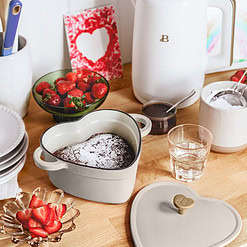 Beautiful 2QT Cast Iron Heart Dutch Oven, Porcini Taupe by Drew Barrymore