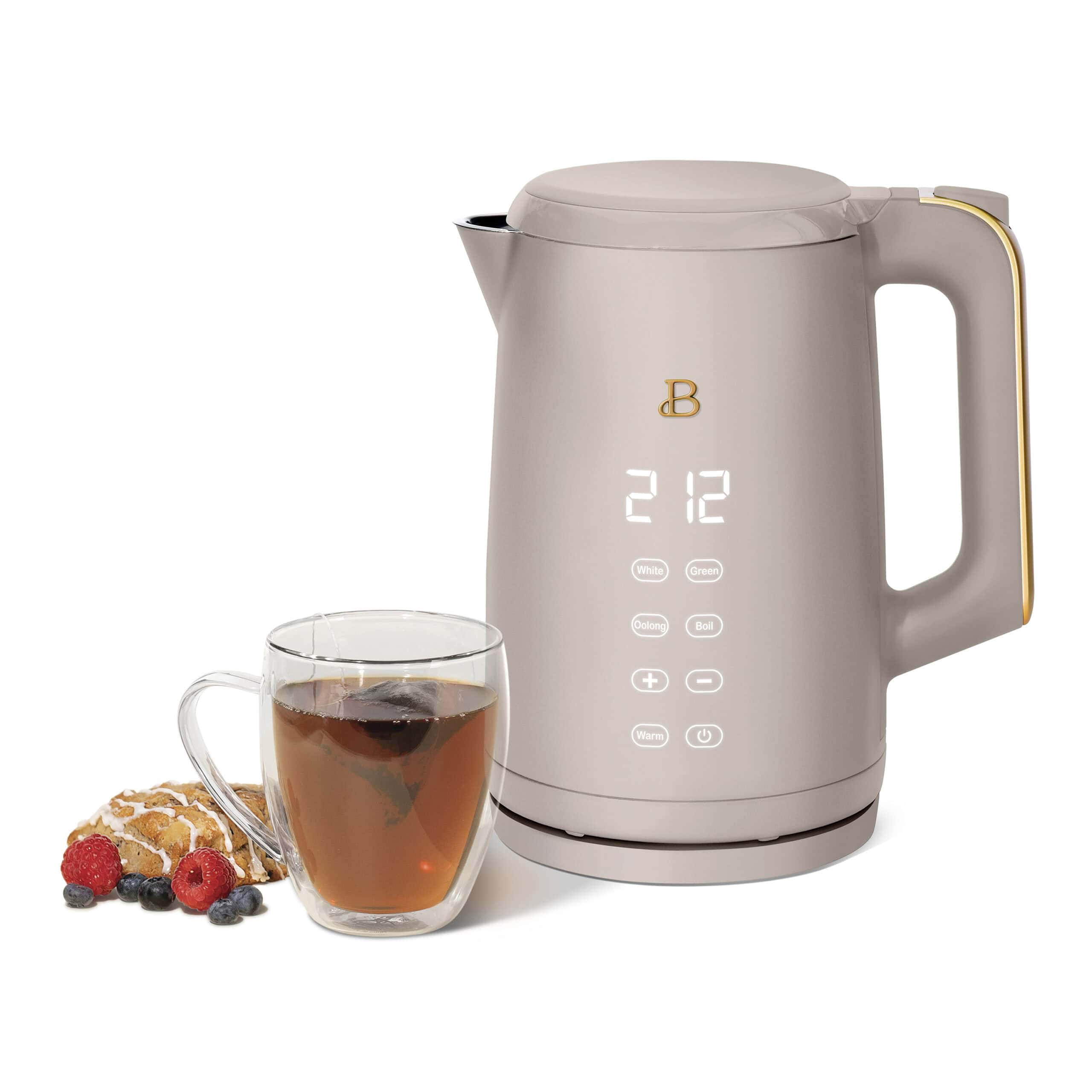 Beautiful 1.7-Liter Electric Kettle 1500 W with One-Touch Activation, Porcini Taupe by Drew Barrymore
