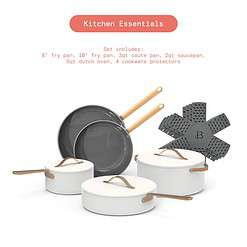 Beautiful 12pc Ceramic Non-Stick Cookware Set, White Icing by Drew Barrymore