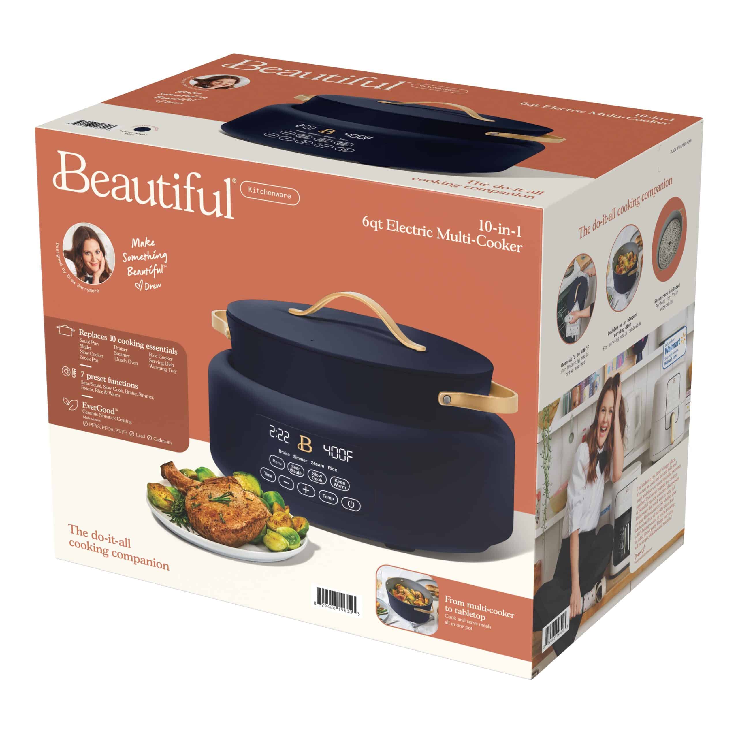 Beautiful 10 in 1 6 Qt Electric Multi-Cooker, Starry Night by Drew Barrymore, Blue