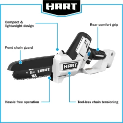 HART 20 Volt 6-inch Battery-Powered Pruning Chainsaw Kit, (1) 2.0Ah Lithium-Ion Battery
