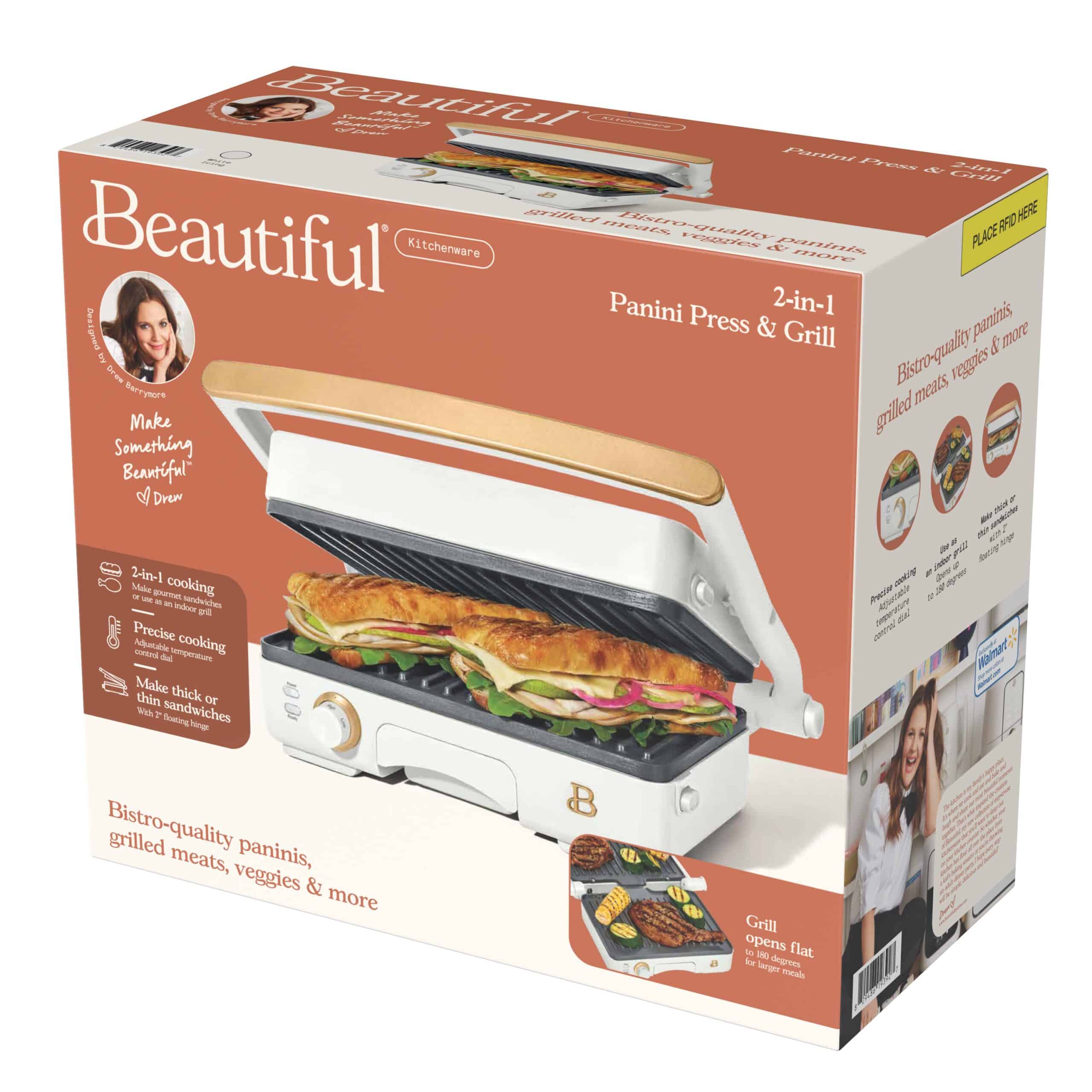 Beautiful 2-in-1 Panini Press & Grill, White Icing by Drew Barrymore
