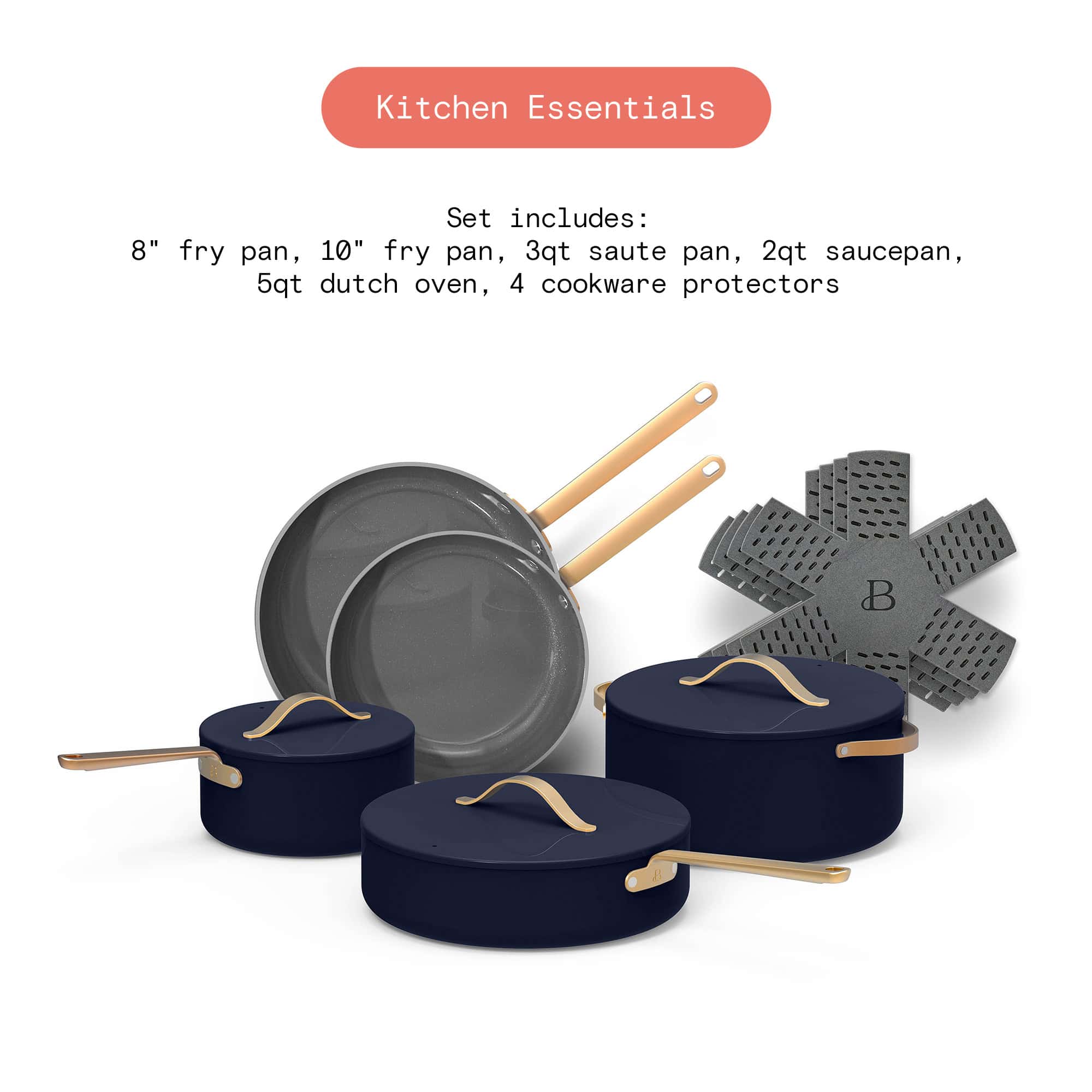 Beautiful 12pc Ceramic Non-Stick Cookware Set, Starry Night by Drew Barrymore, Blue