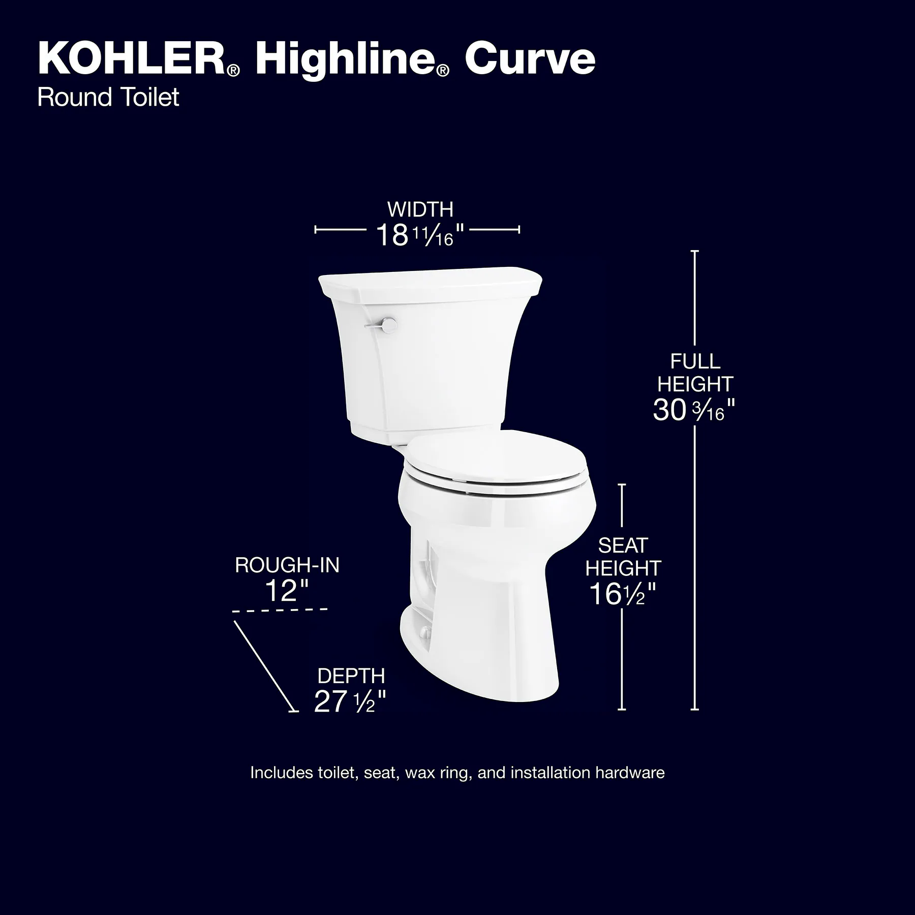 KOHLER Highline White Round Chair Height 2-piece Soft Close Toilet 12-in Rough-In WaterSense 1.28-GPF