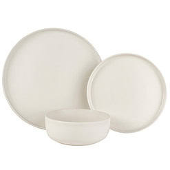 Beautiful Modern Dots Stoneware Dinnerware 12 Piece Set Oyster White by Drew Barrymore
