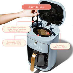 Beautiful 14-Cup Programmable Drip Coffee Maker with Touch-Activated Display, Cornflower Blue by Drew Barrymore