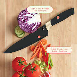 Beautiful 12 Piece Stainless Steel Knife Set Block Soft Grip Handles Black Sesame by Drew Barrymore