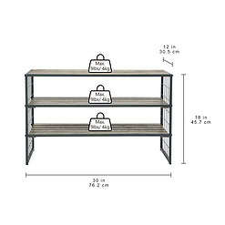 Better Homes & Gardens Farmhouse 3 Tier Shoe Rack, Gray, 30IN Wx 12 IN Dx 18IN H, Holds up to 12 Pairs