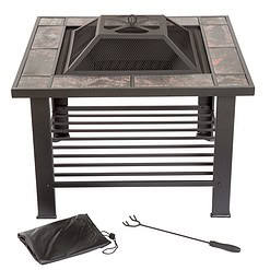 Nature Spring 6-Piece Fire Pit Table 30-in W Black Steel Wood-Burning Fire Pit
