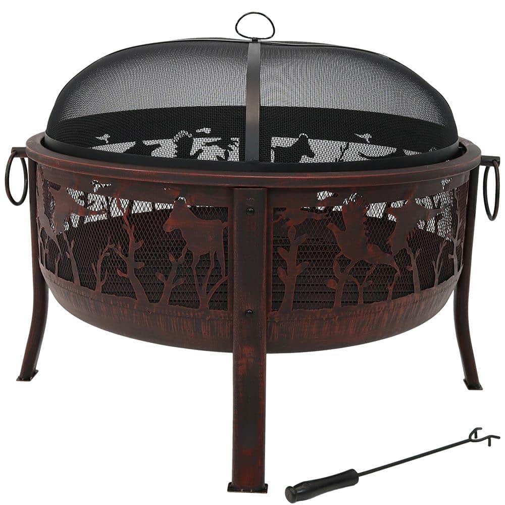 Sunnydaze Decor 34-in W Bronze Steel Wood-Burning Fire Pit