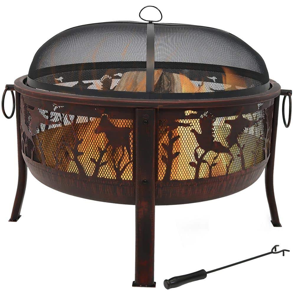 Sunnydaze Decor 34-in W Bronze Steel Wood-Burning Fire Pit