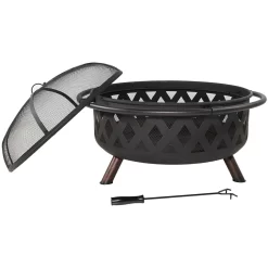 Sunnydaze Decor 36-in W Black Steel Wood-Burning Fire Pit
