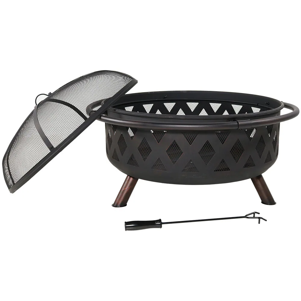Sunnydaze Decor 36-in W Black Steel Wood-Burning Fire Pit