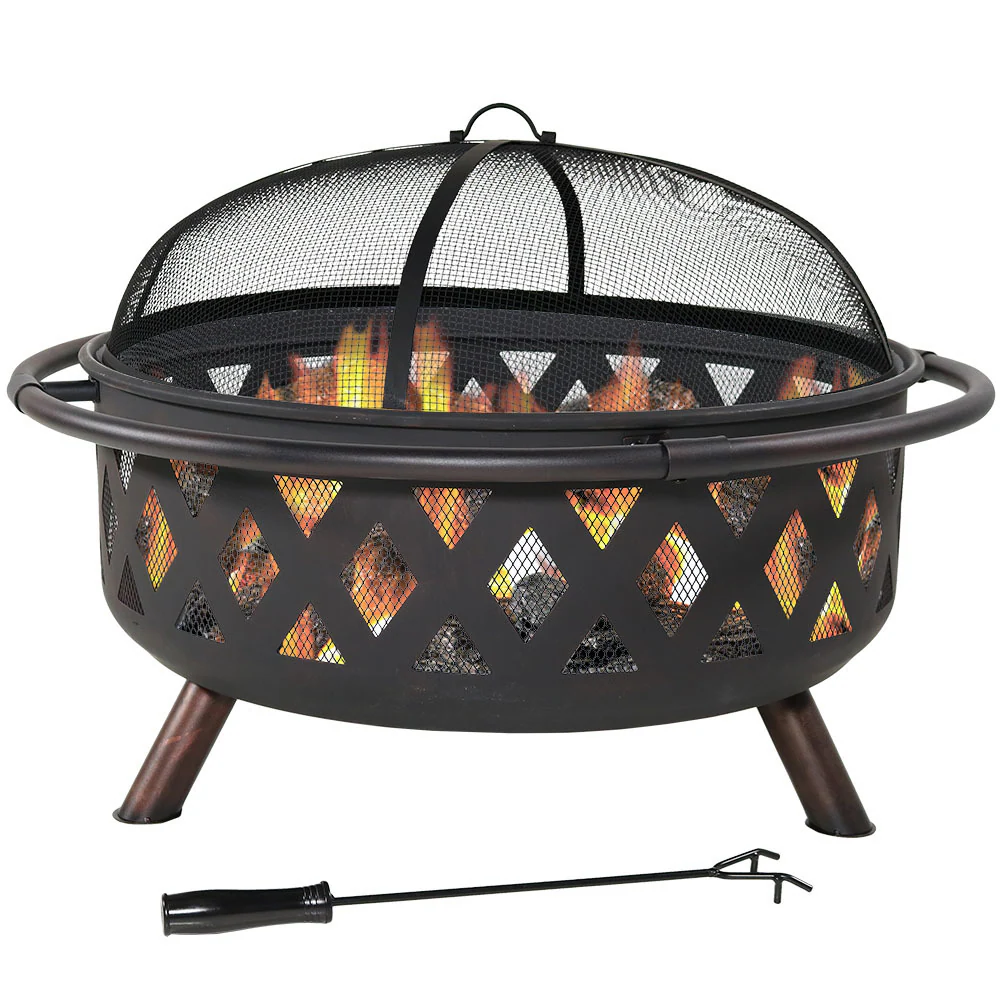 Sunnydaze Decor 36-in W Black Steel Wood-Burning Fire Pit