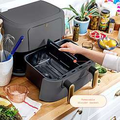 Beautiful 9 QT TriZone Air Fryer, Oyster Grey by Drew Barrymore