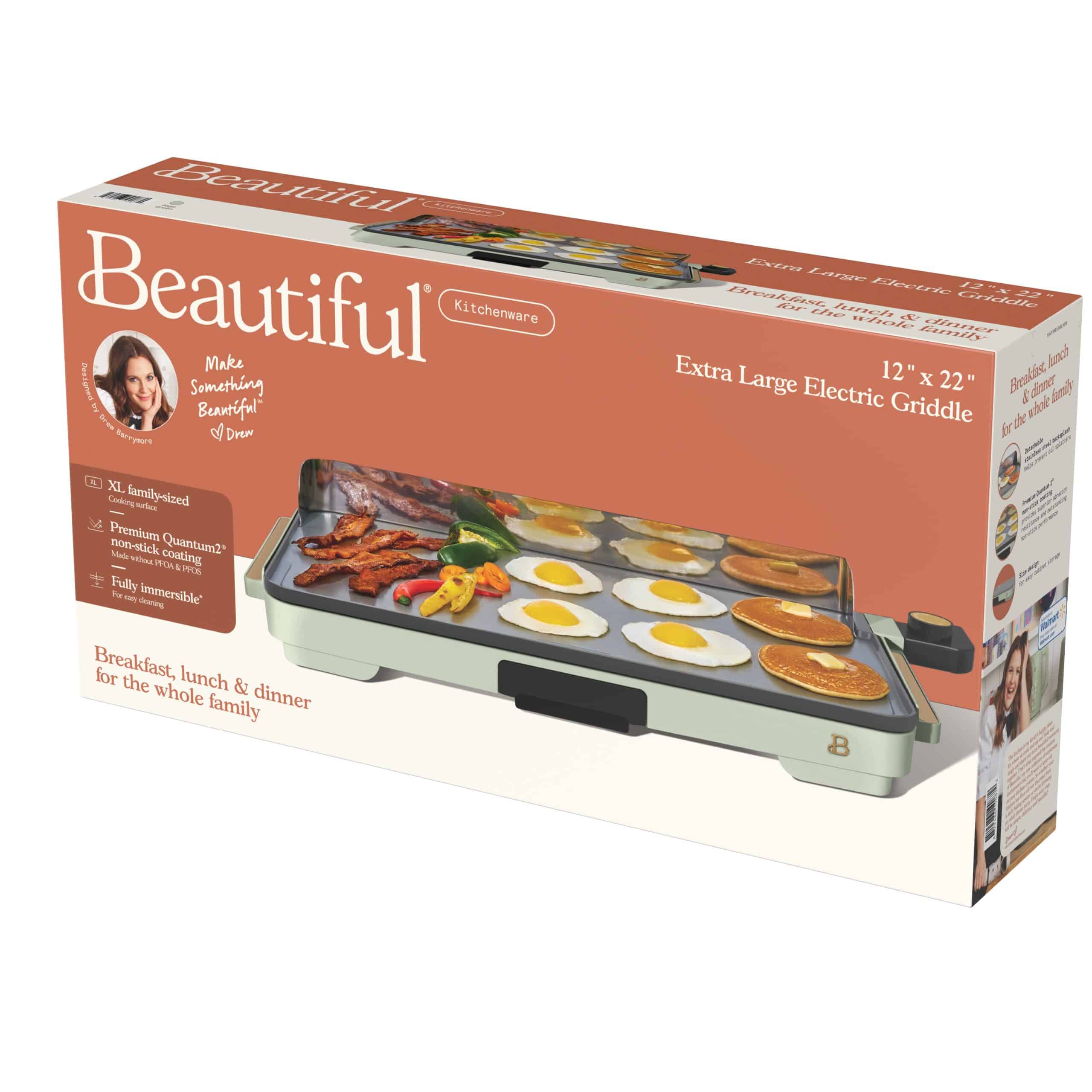 Beautiful XL Electric Griddle 12" x 22"- Non-Stick, Sage Green by Drew Barrymore