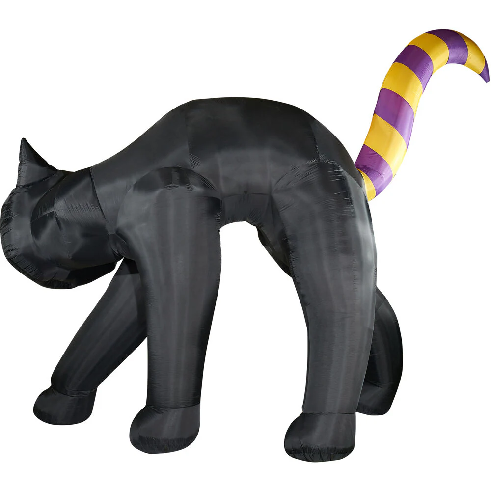 Haunted Hill Farm 20-ft Pre-Lit Inflatable Black Cat with Lights for Indoor/Outdoor Halloween Decorations