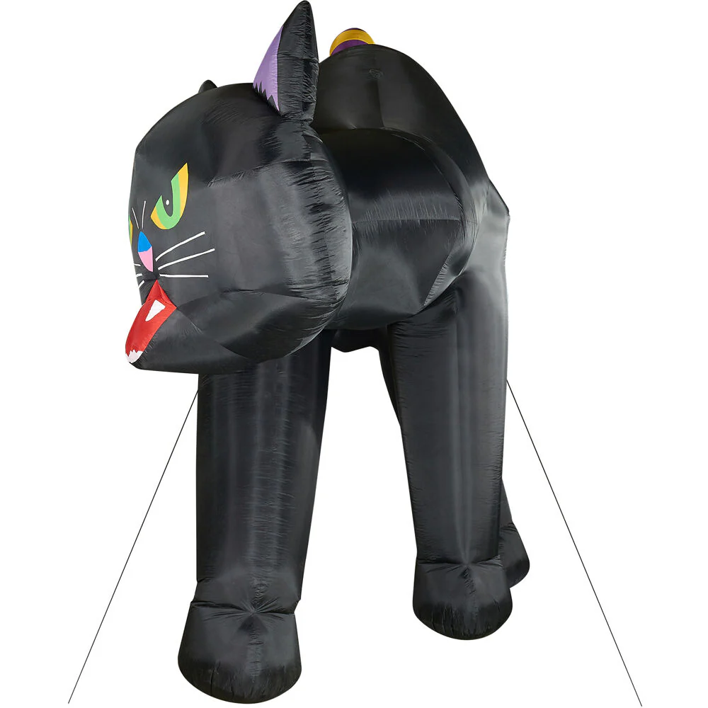 Haunted Hill Farm 20-ft Pre-Lit Inflatable Black Cat with Lights for Indoor/Outdoor Halloween Decorations